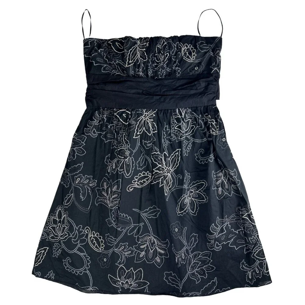 Costa Blanca Y2K Strapless Mini Dress Black Embroidered Floral Bow Coquette Part - Picture 6 of 14